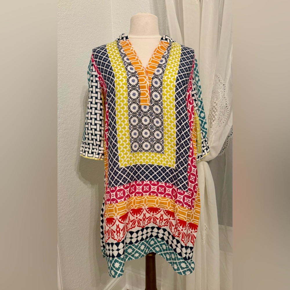 NEW Vilagallo Colorful Geometric Print Mini Dress /Swim Coverup Size 44 L -$235